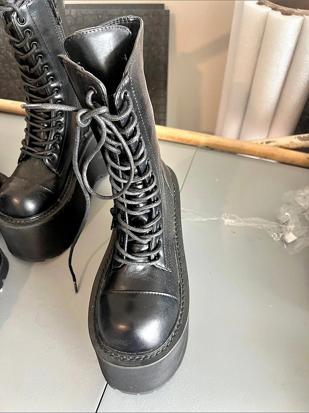 Women's Black Platform Combat Boots Size 7M